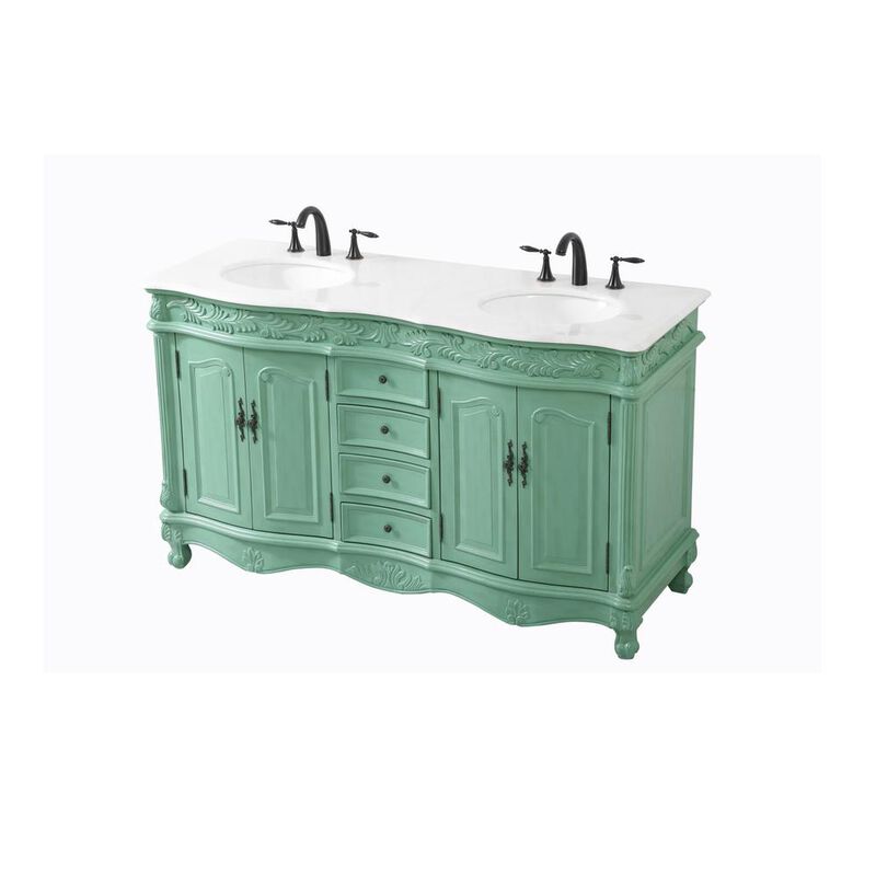 Elegant Kitchen and Bath 60 inch double Bathroom vanity in vintage mint
