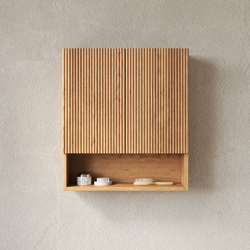ELEMENT ACE Wall-Mounted Striped Bathroom Cabinet with Doors, Shelf and Open Storage Compartment image number 4