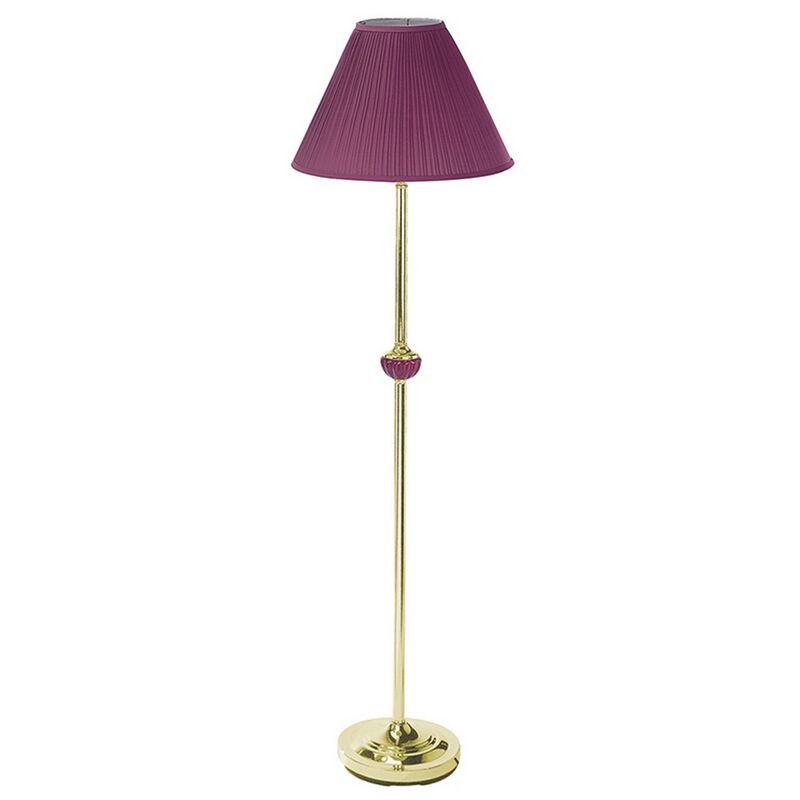 Stalk Design Metal Floor Lamp with Fabric Pleated Shade, Pink-Benzara