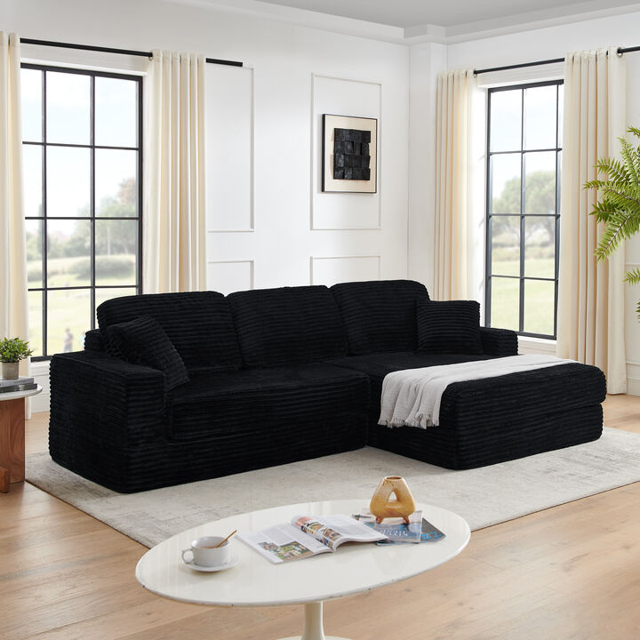 Right-Seat L-Shaped Modular Sectional Sofa &ndash; Corduroy, Convertible to Bed