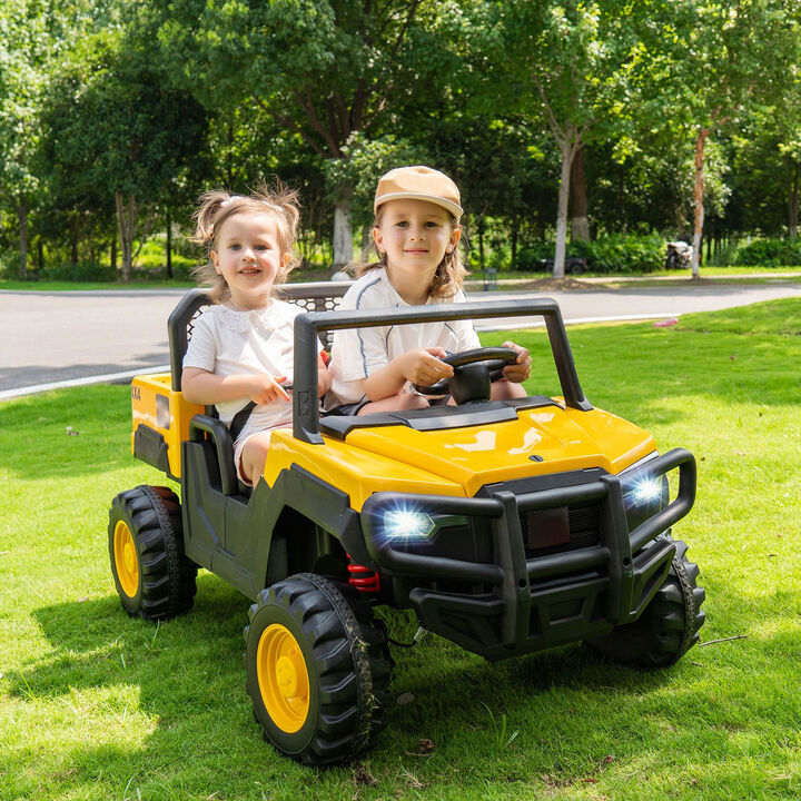 2 Seater 24V Ride On Dump Truck Toy with Remote Control for Yard and Garden-Yellow