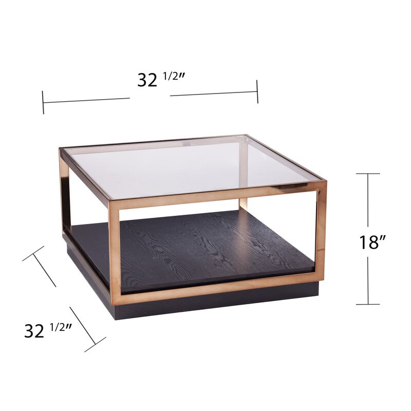 Homezia 33" Champagne Glass And Solid Manufactured Wood Square Coffee Table