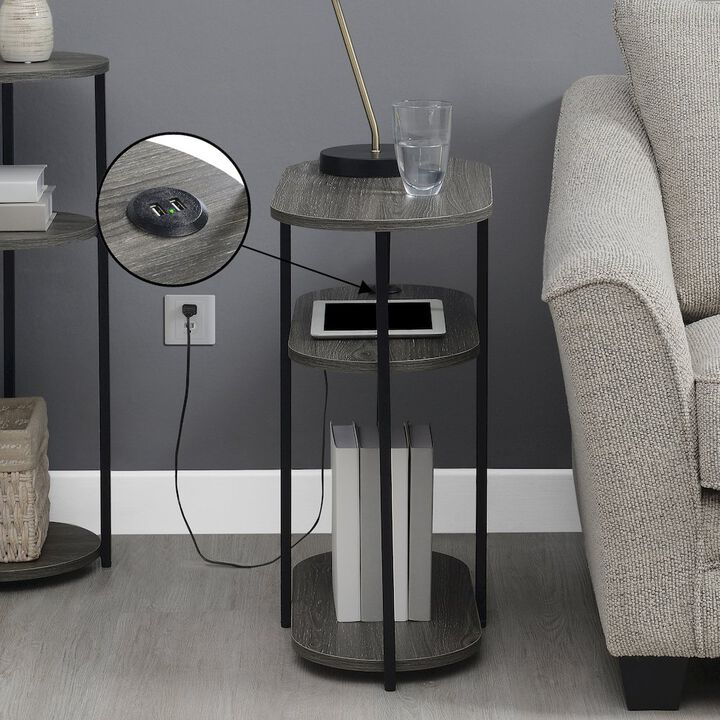 Convenience Concepts Designs2Go Simon 3 Tier Oval Chairside End Table with USB Ports