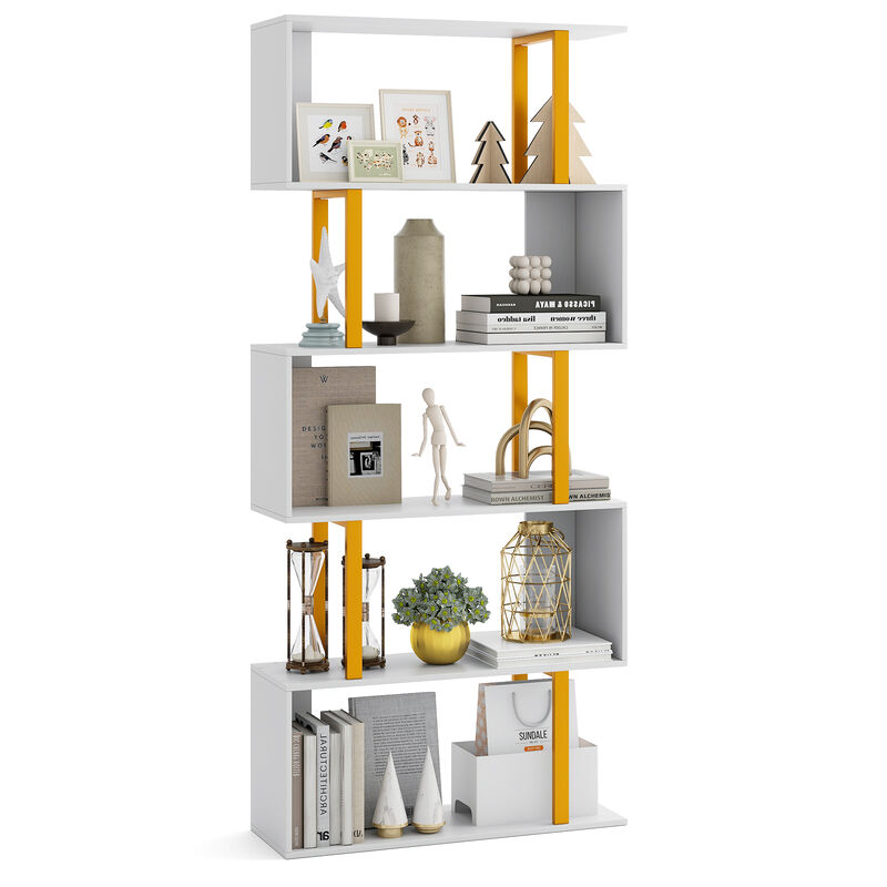 Heavy-Duty Metal Frame Geometric Bookcase with 5 Tiers and Anti-Tip Kits