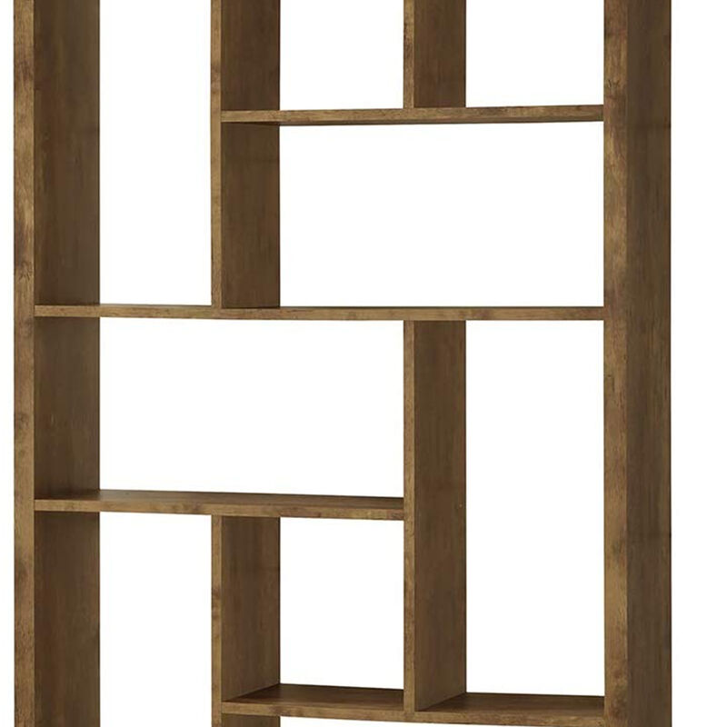 Metal and Wood Modern Style Bookcase with Multiple Shelves, Brown-Benzara