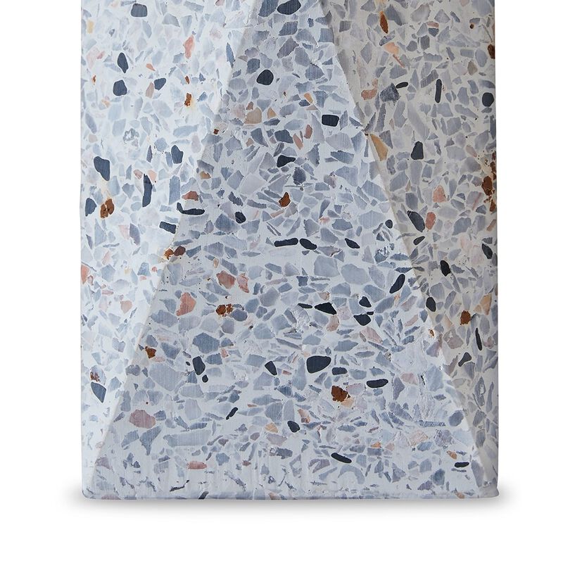 Joen 7 Inch Modern Small Table Lamp, Solid Stone Sculpture, White Terrazzo - Benzara