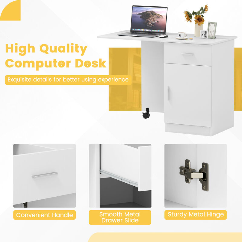 Folding Computer Desk with Drawer and Mobile Cabinet for Home Office