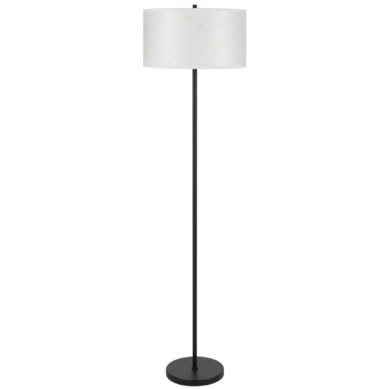 Avira 61 Inch Floor Lamp, String Pattern White Fabric Shade, Black Metal image number 0