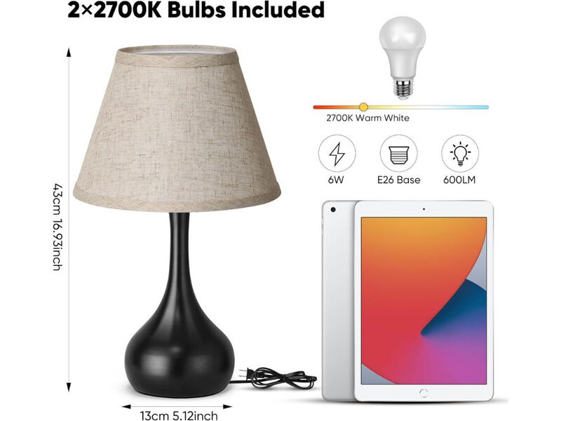 17&rdquo; Touch Table Lamps Set of 2, 3-Way Dimmable with Bulbs Included