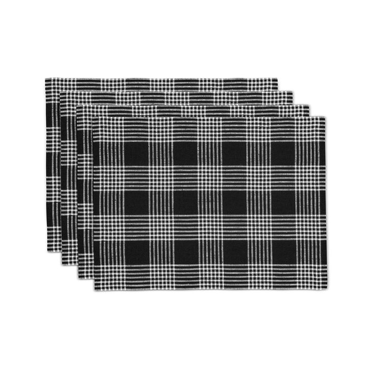 Solino Home Glen Check 100% Linen Placemats &ndash; Set of 4, 14 x 19 in, Machine Washable, Holiday and Everyday Dining