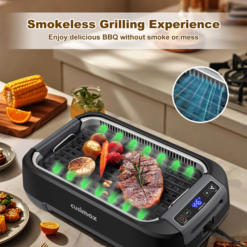 Cusimax 1500W Smokeless Indoor Grill, Electric Grill with Non-stick Removable Grill Plate, BBQ Grill with LED Smart Display & Tempered Glass Lid image number 4