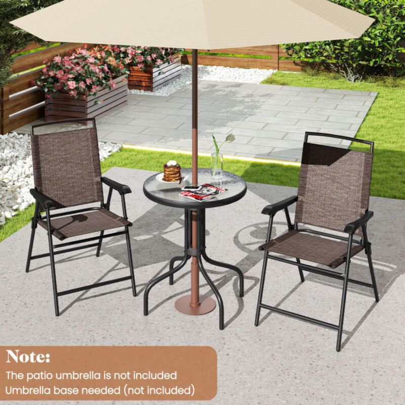 Hivvago 3 Pieces Patio Round Table and Folding Chairs Set with Rippled Tempered Glass Tabletop