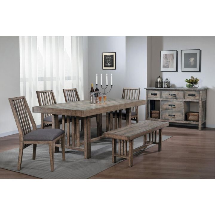 Wood Veneer Side Chair With Slatted Back, Brown, Set of 2