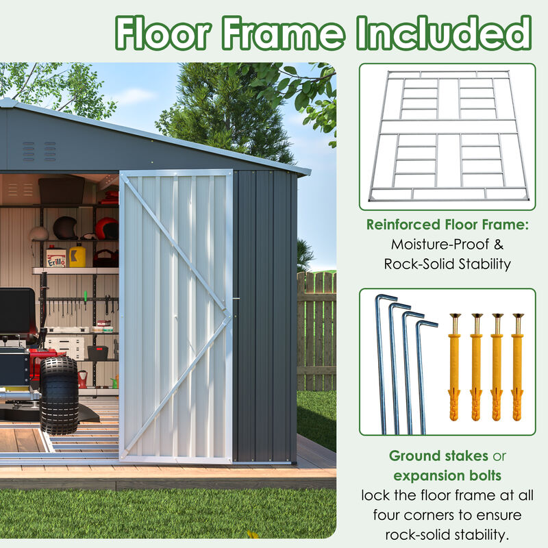 11x13 FT Metal Storage Shed with Reinforced Floor Frame image number 6
