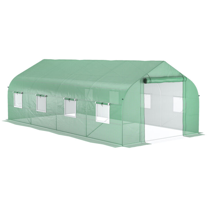 Outsunny 20' x 10' x 7' Walk-in Tunnel Greenhouse with Zippered Mesh Door and 8 Mesh Windows, Gardening Plant Hot House with Galvanized Steel Hoops, Green