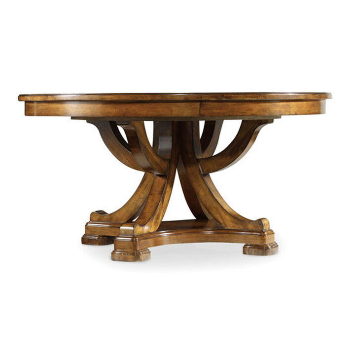 Tynecastle Round Pedestal Dining Table With One 18'' Leaf in Medium Wood