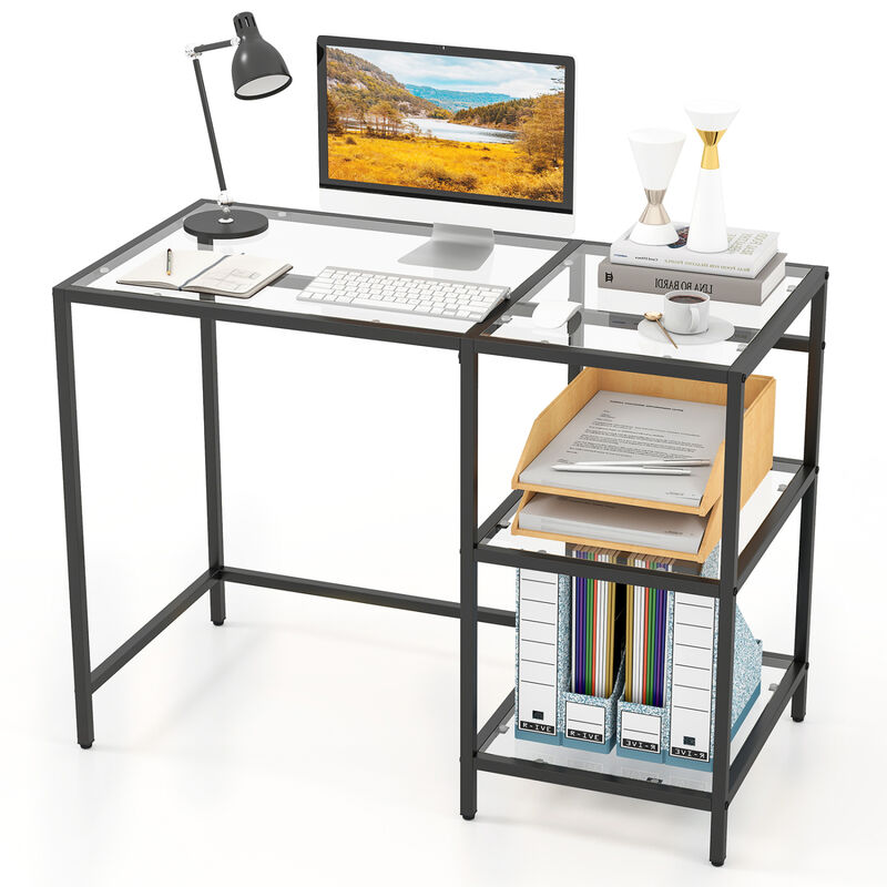 Modern Computer Desk with 2 Open Shelves and Metal Frame image number 3