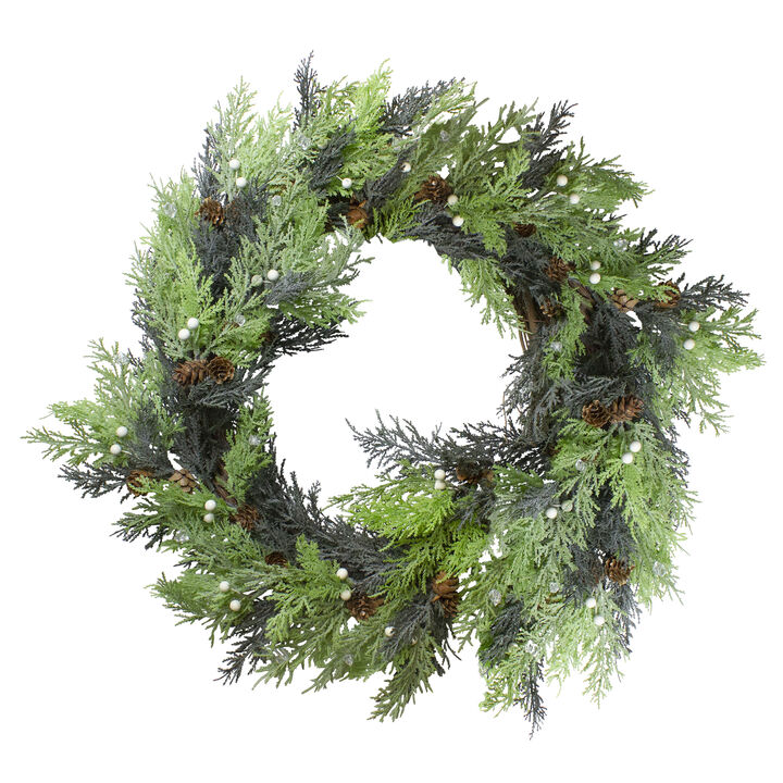 Berry  Cedar and Pine Cone Artificial Christmas Wreath - 24-Inch  Unlit