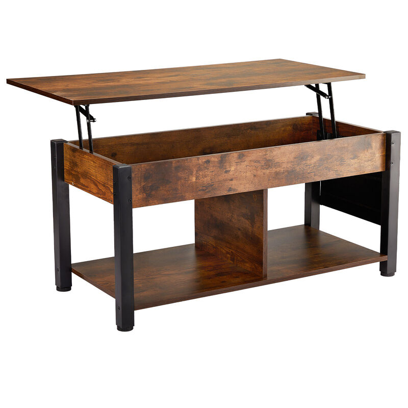 Rectangle Coffee Table with Hidden Compartments and Open Shelf for Living Room