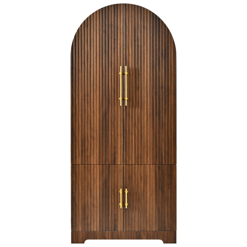 Merax Arched Fluted Cabinet with 8 Door Shelves & Hidden Drawer &ndash; 3 Adjustable Shelves image number 0