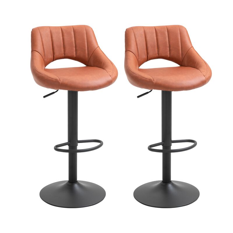 Brown Modern Seating: Set of 2 Swivel Bar Stools with Adjustable Height
