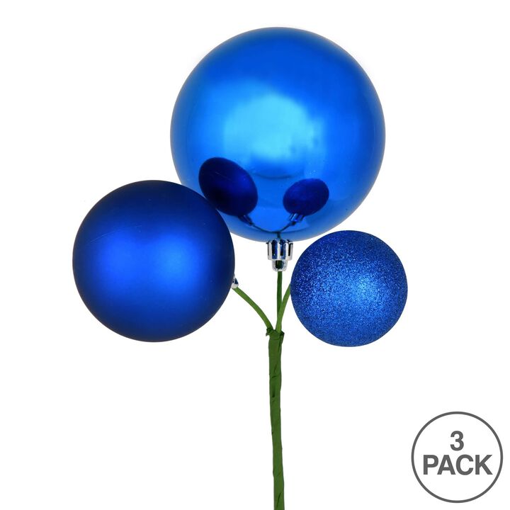 Vickerman 18" Blue Ball Ornament Christmas Pick, 3 per Pack