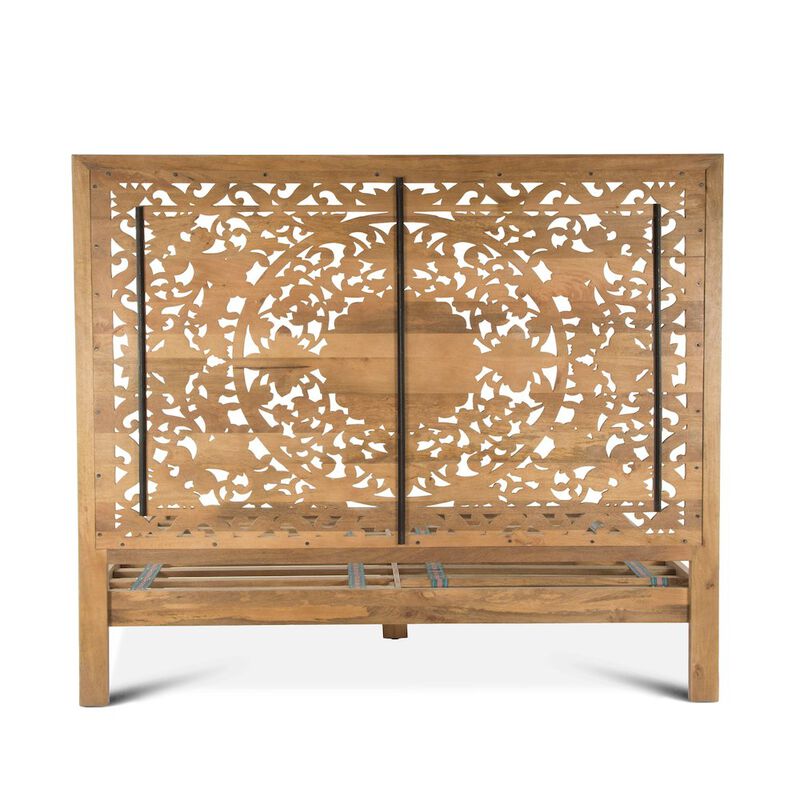 World Interiors Haveli Mango Wood Queen Bed in Natural Whitewash Finish image number 4
