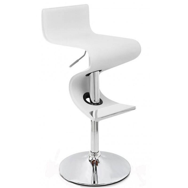 Cruze 22-30 Inch Adjustable Swivel Counter Height Stool, Wave Curves, White - Benzara image number 0