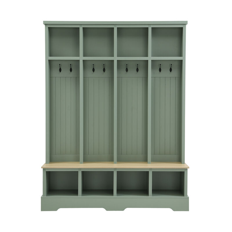 Merax Wide Hall Tree with 8 Hooks  Practical Entryway Bench with Open Compartments image number 0