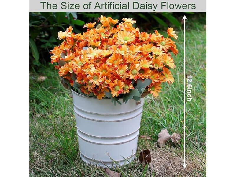 24 Bundle Orange Artificial Daisy Flowers UV Resistant Outdoor Garden Porch image number 2