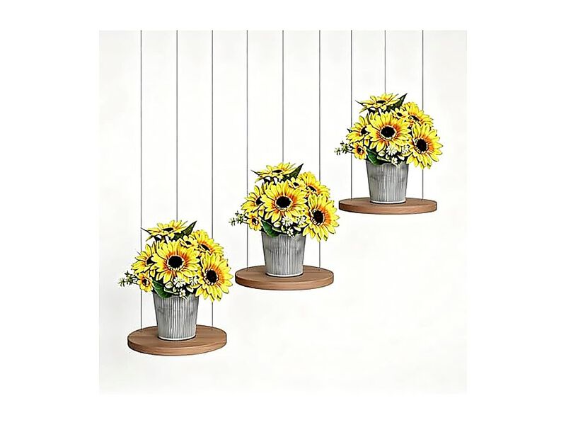 3 Pack Artificial Sunflower Arrangement In Galvanized Metal Pot Faux Bouquet image number 3