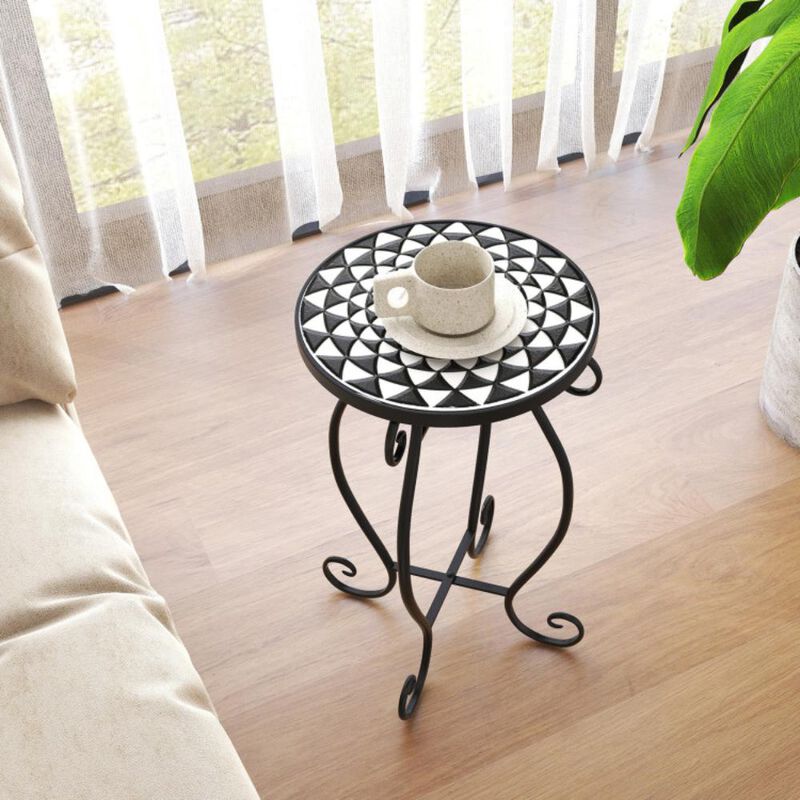 Hivvago Small Plant Stand with Weather Resistant Ceramic Tile Tabletop