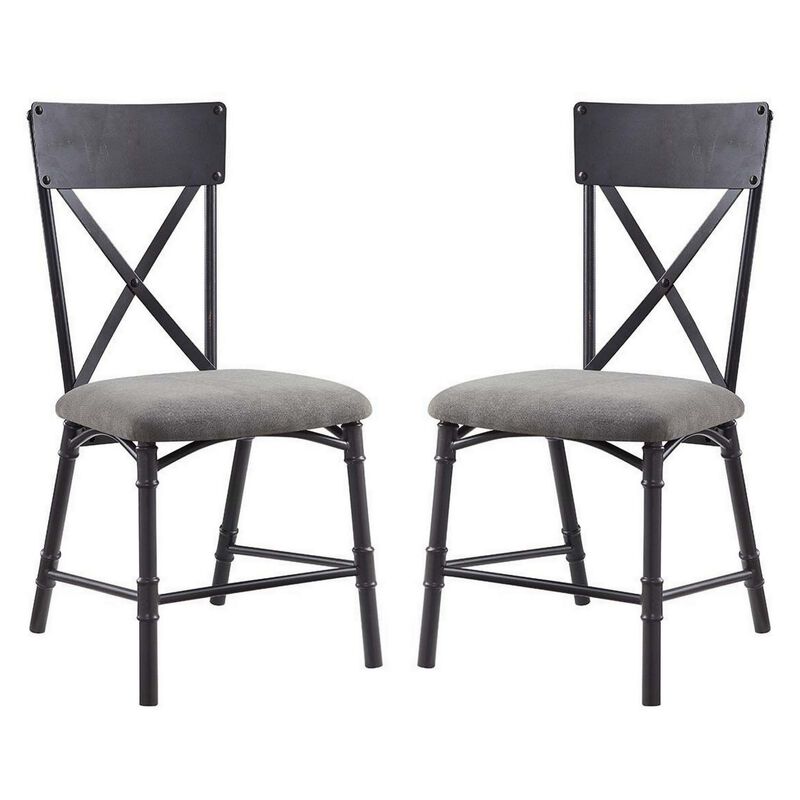 21 Inch Metal Dining Side Chair, Fabric Seat, X Back, Set of 2, Gray-Benzara image number 1