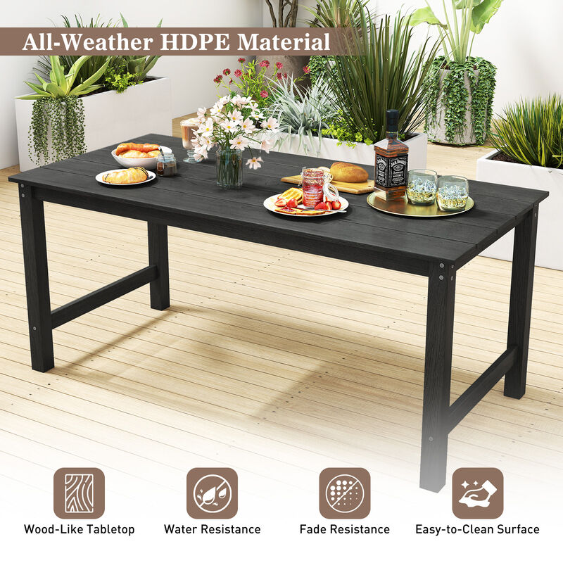 6 Person Outdoor Dining Table with Wood-Like HDPE Top and Umbrella Hole image number 7