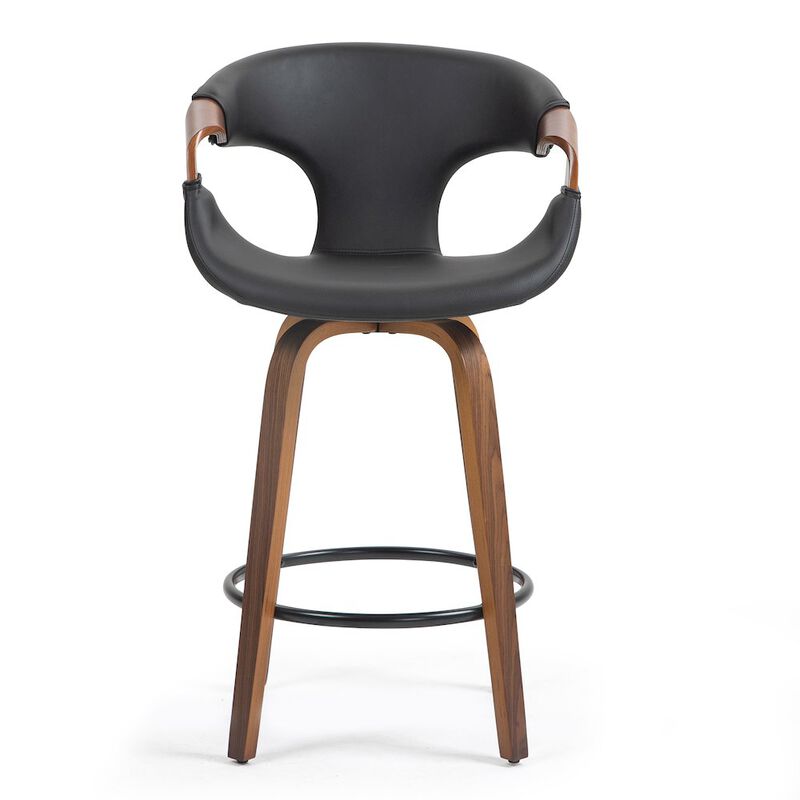 Glamour Home Baylor Black Faux Leather Counter Stool with Walnut Wooden Legs