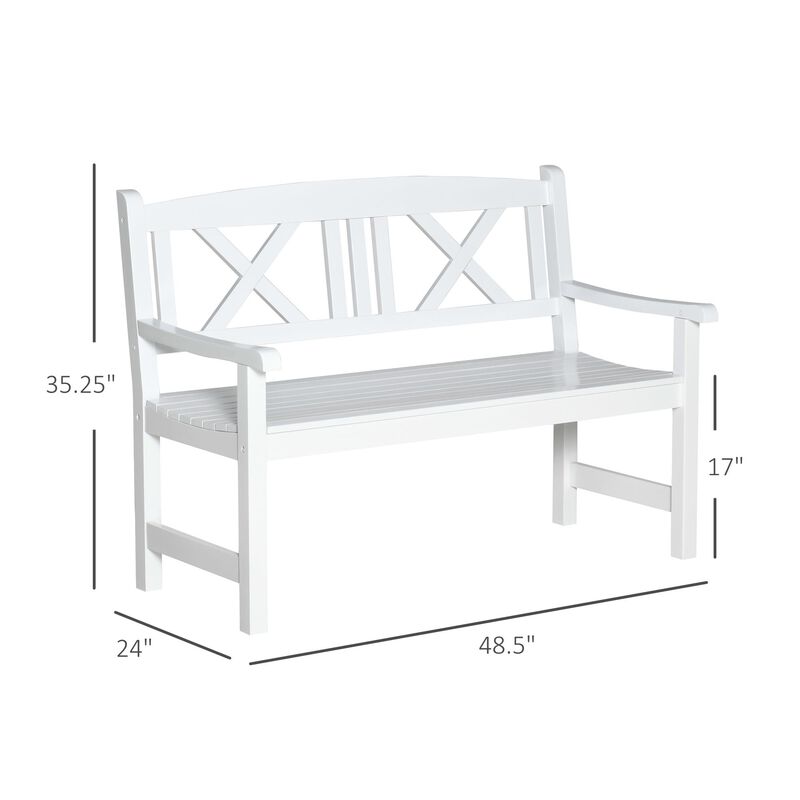 White Outdoor Seating: 2-Seater Wooden Garden Bench with X-Shape Back