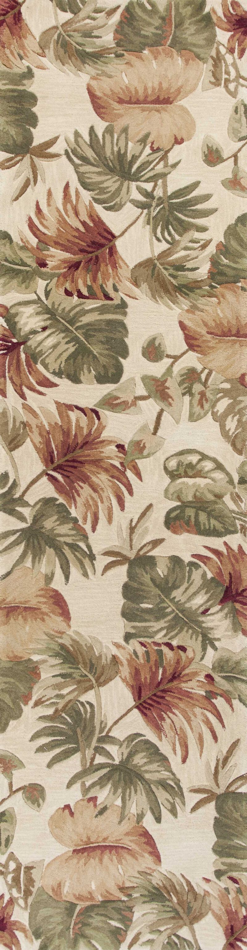 2' X 10' Beige Palm Leaves Wool Indoor Runner Rug image number 0