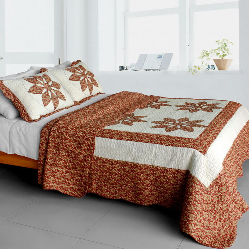 Cotton 3PC Vermicelli-Quilted Printed Quilt Set Soft Lightweight Bedding image number 0