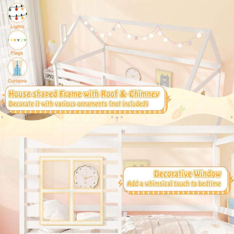 Hivvago Twin Size Wooden Platform House Bed with Trundle and Roof