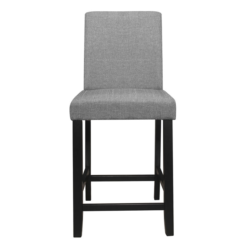 Rina 24 Inch Counter Height Chair, Gray Fabric, Black Wood, Set of 2 image number 2