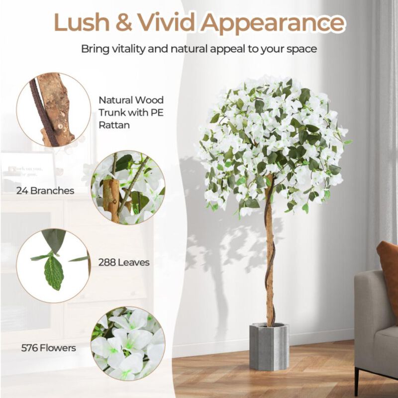 Hivvago 4.5 Feet Artificial Azalea Tree with Cement Pot