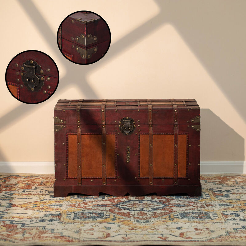 Vintage Storage Chest, Decorative Wooden Trunk, and Keepsake Box - Perfect for the Living Room, Bedroom or Study - Ideal for Blanket Storage or as a Playful Treasure Box for Classrooms