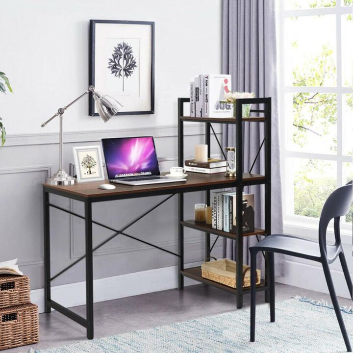 Hivvago 47.5 Inch Writing Study Computer Desk with 4-Tier Shelves