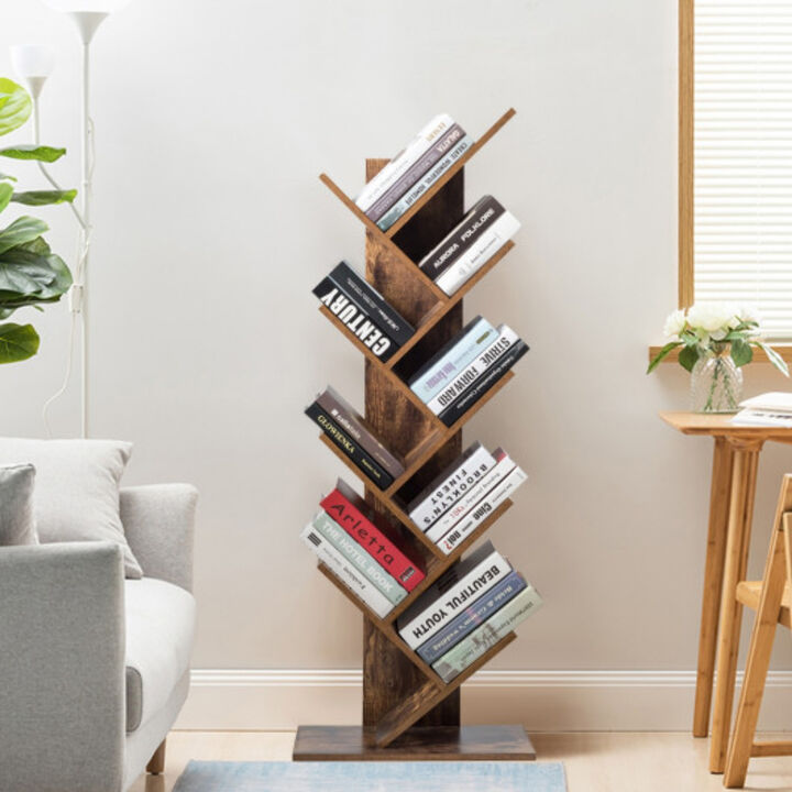 8-Tier Free Standing Tree Bookshelf-Coffee