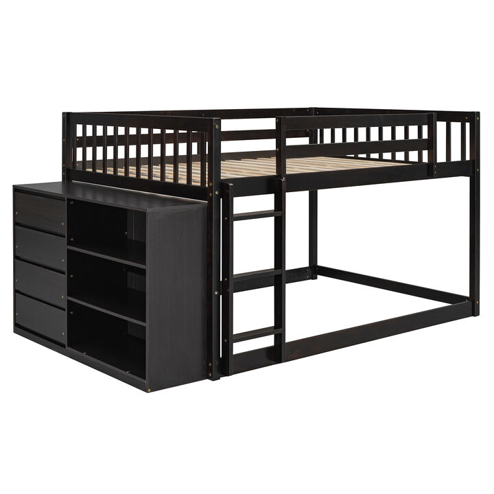 Whisen 92.4"x57" Full over Full Bunk Bed with 4 Drawers 3 Shelves, Solid Wood for Kids Bedroom