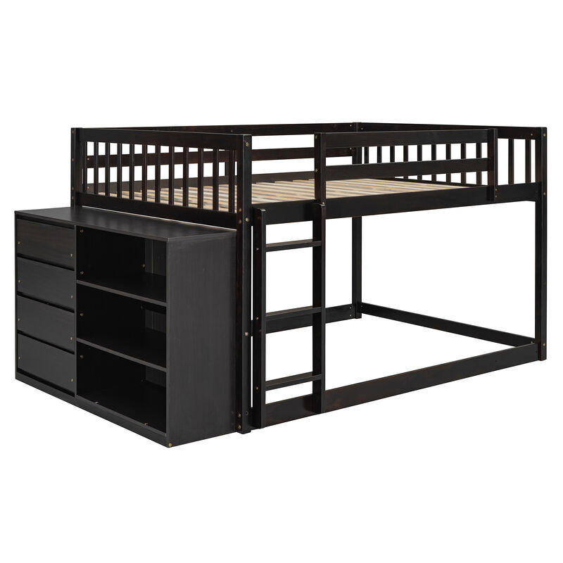 Whisen 92.4"x57" Full over Full Bunk Bed with 4 Drawers 3 Shelves, Solid Wood for Kids Bedroom image number 0