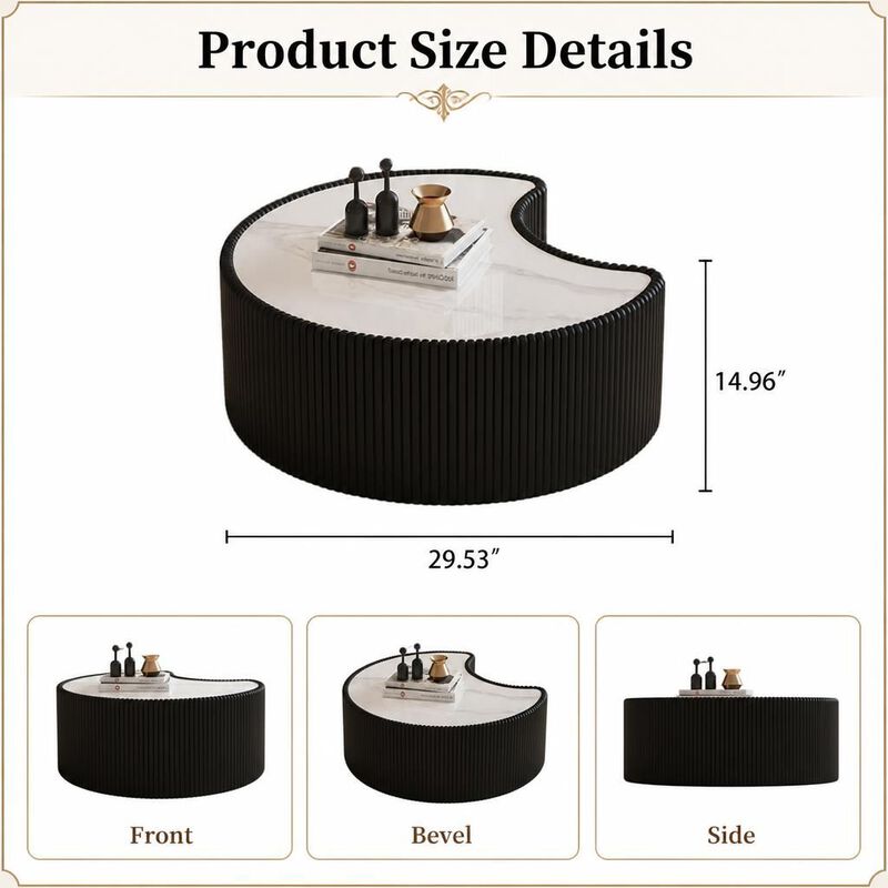 GOODSILO Irregular Shaped Sintered Stone Top Modern Coffee Table, Stylish Living Room Accent with Unique Surface Pattern image number 1