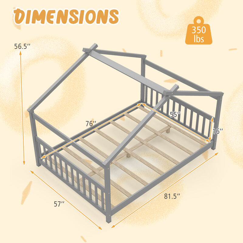 House Bed Frame with Headboard for Kids Bedroom image number 2
