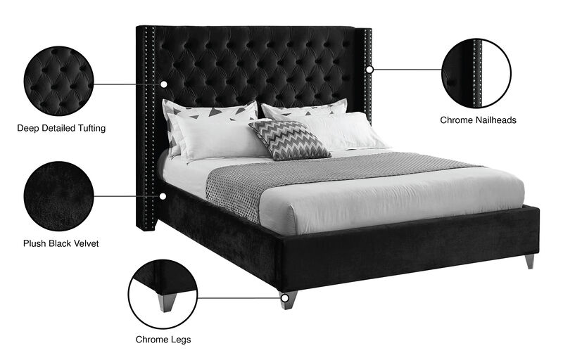 Meridian Furniture Aiden Black Velvet King Bed