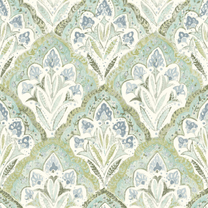 Mimir Aquamarine Quilted Damask Wallpaper (Set of 2)